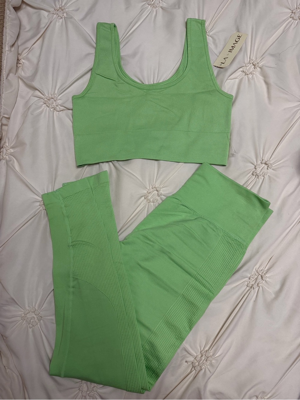 Green Seamless Ribbed Sports Bra & Leggings Set